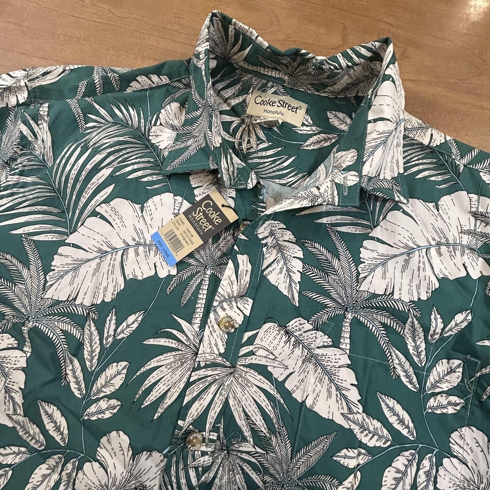 Cooke Street Shirt Mens Large Green Hawaiian Floral Button Up Short Sleeve